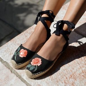 SOLUDOS La Vie En Rose Vogue Lace Up Espadrilles